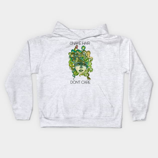 Snake Hair, Don’t Care, Watercolor Medusa Kids Hoodie by JJacobs